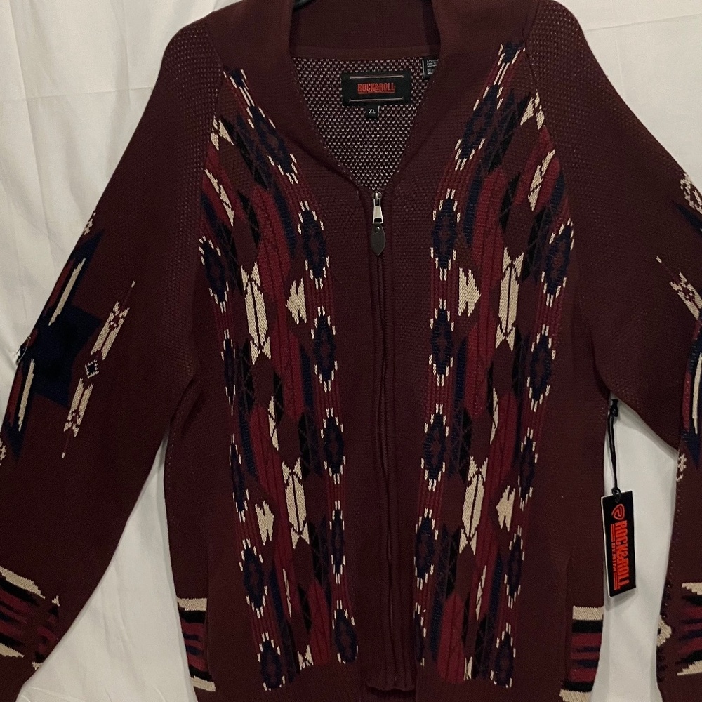Vintage Rock and Roll Denim wine cardigan front zip western boho men vintage xl